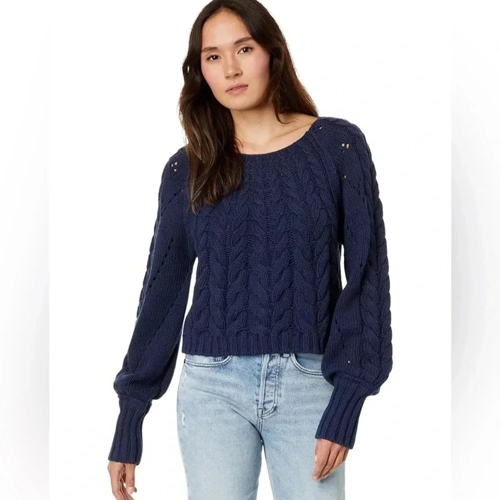 Free People Sandre Pullover Sweater in Navy Blue NWT - Picture 4 of 9